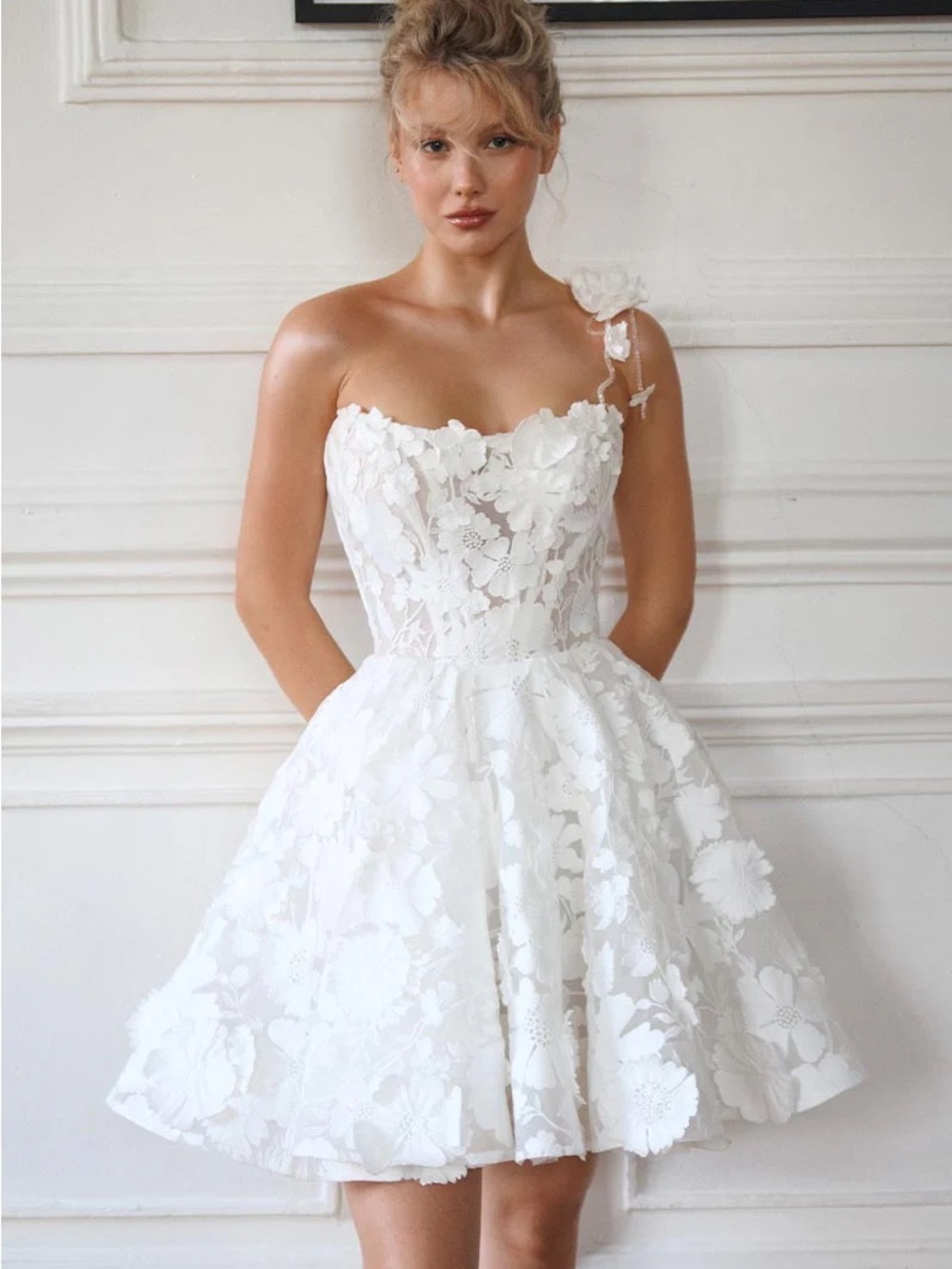 One-Shoulder Mini Dress 3D Flowers